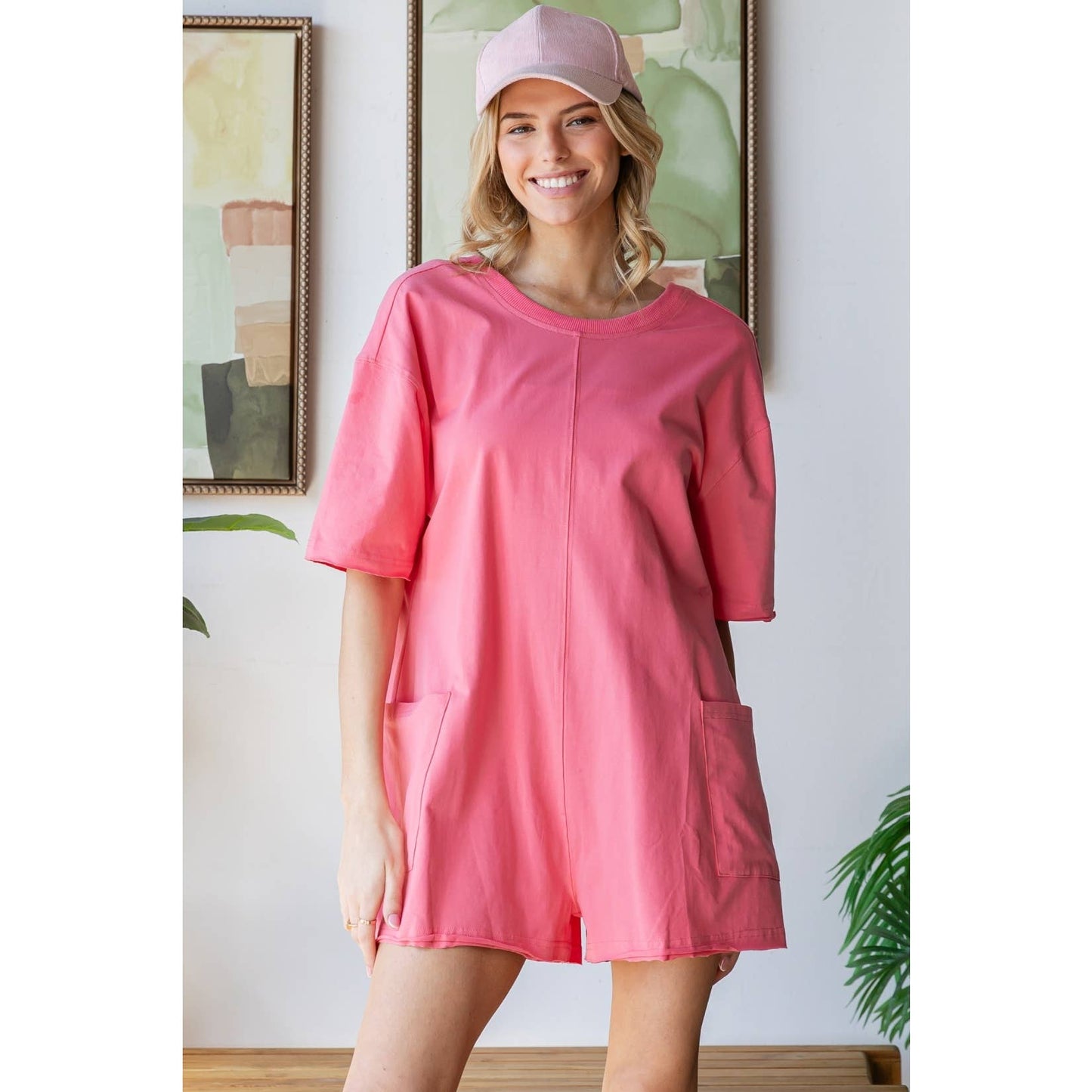 Short Sleeve Knit Open Back Romper