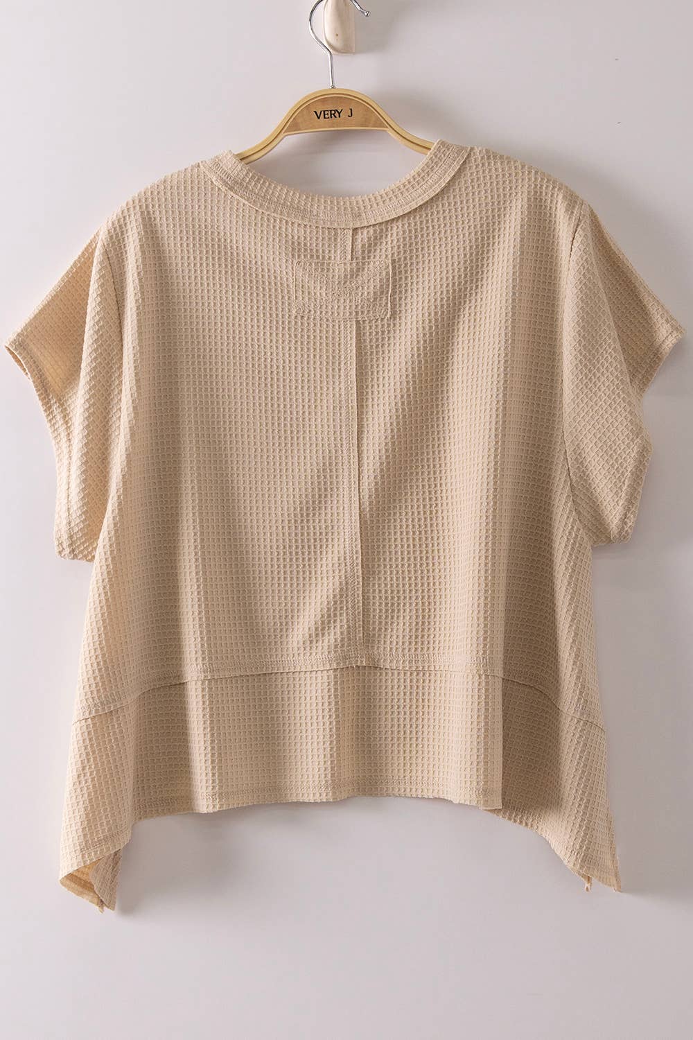Very J Flared Hem Waffle Knit Casual Top