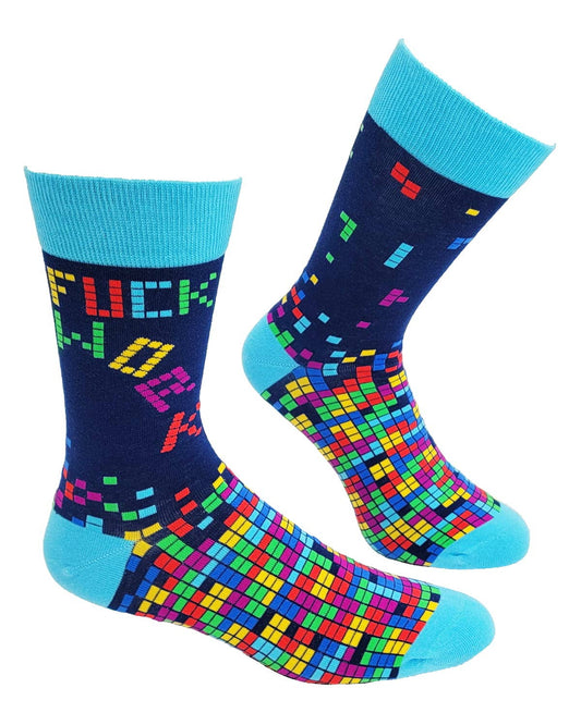 F*ck Work Men's Novelty Crew Socks with Video Game Theme
