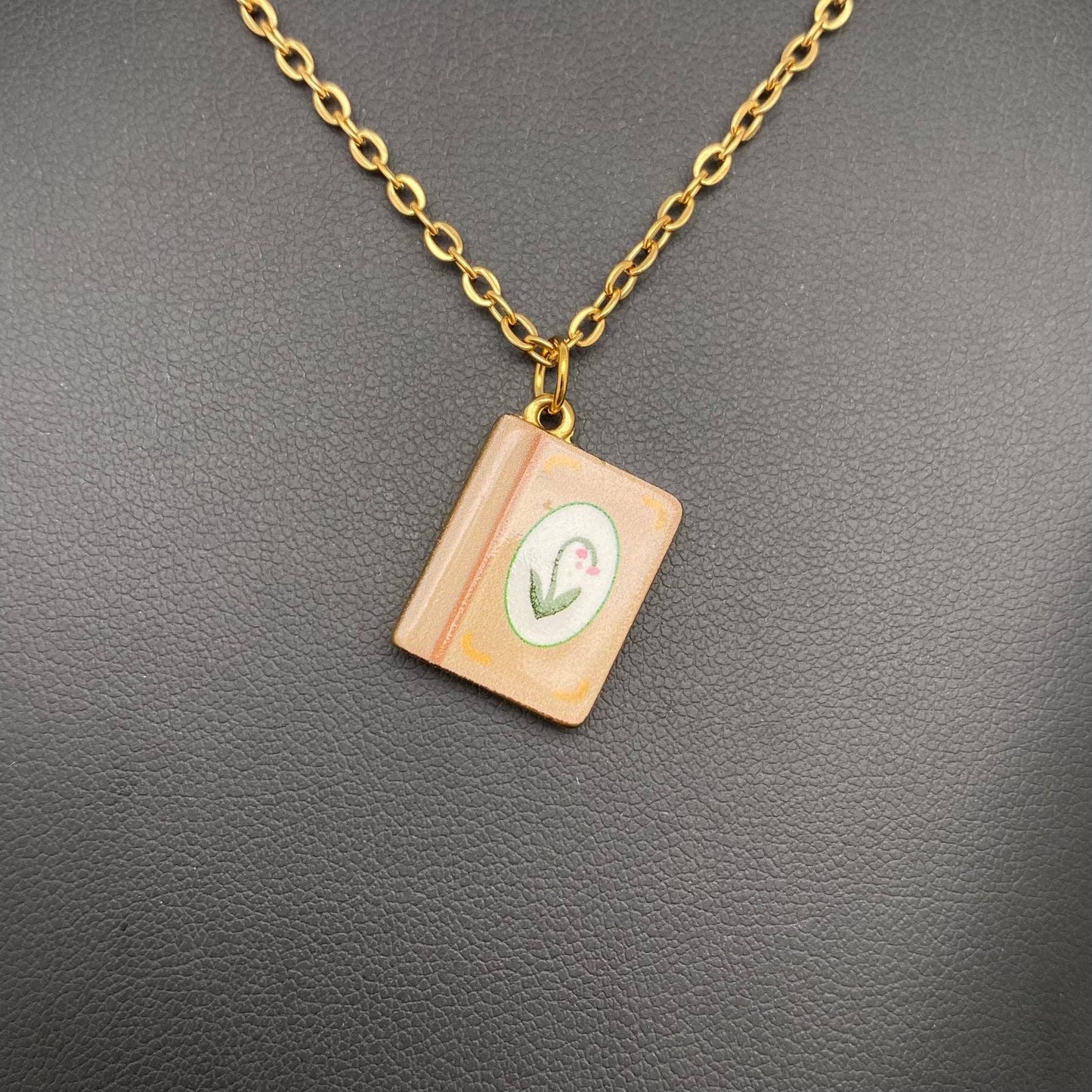M35. Enamel Book 18K Golden Necklace