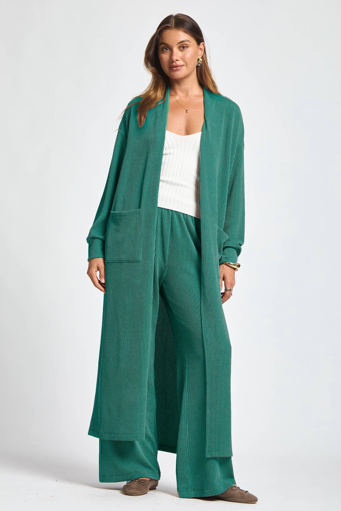 Longline Cardigan + Relaxed Pants 2 Piece: RED / S