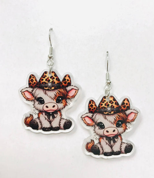 Highland Cow Earrings, Acrylic Earrings: Cowboy Cow