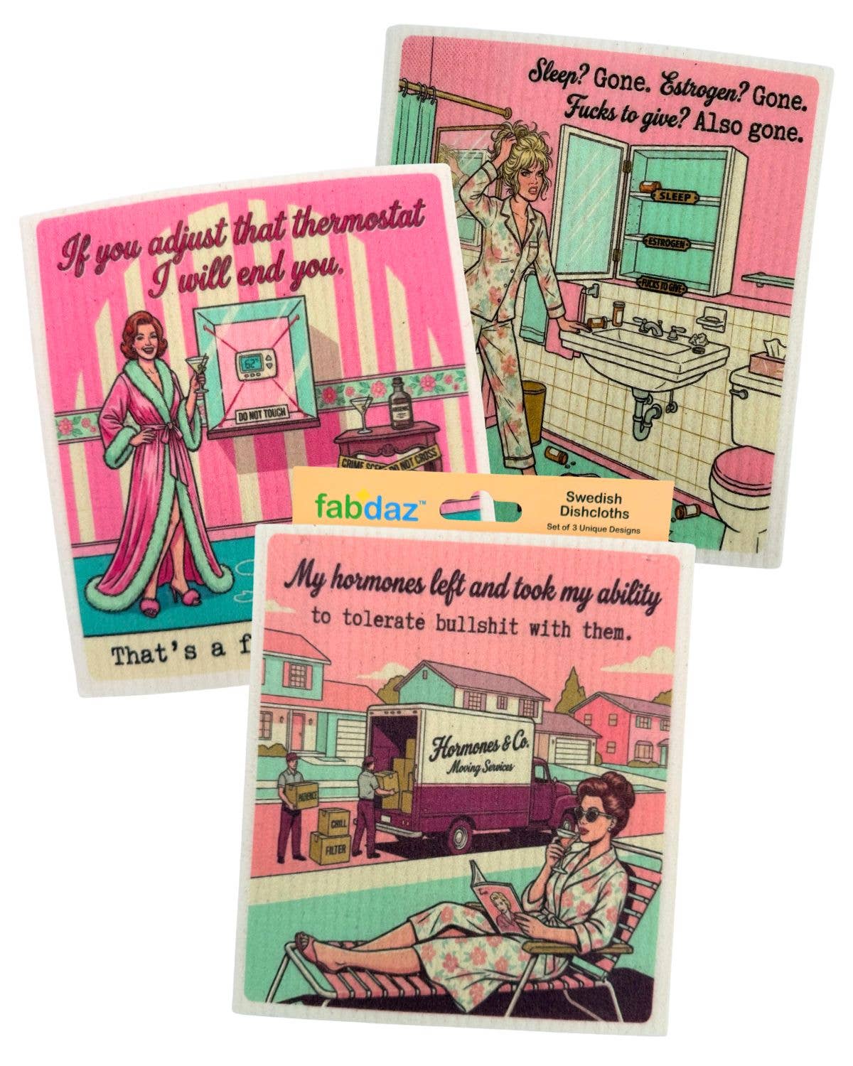 Funny Menopause Sayings - Set of 3 - Swedish Dishcloths
