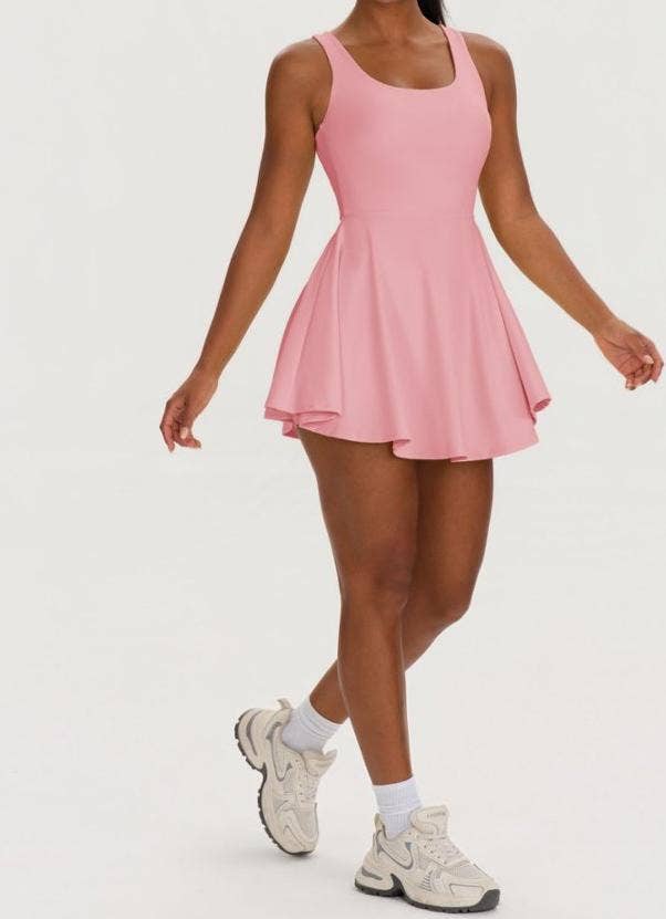 Athletic Tennis Dress Set Built In Shorts Open Back