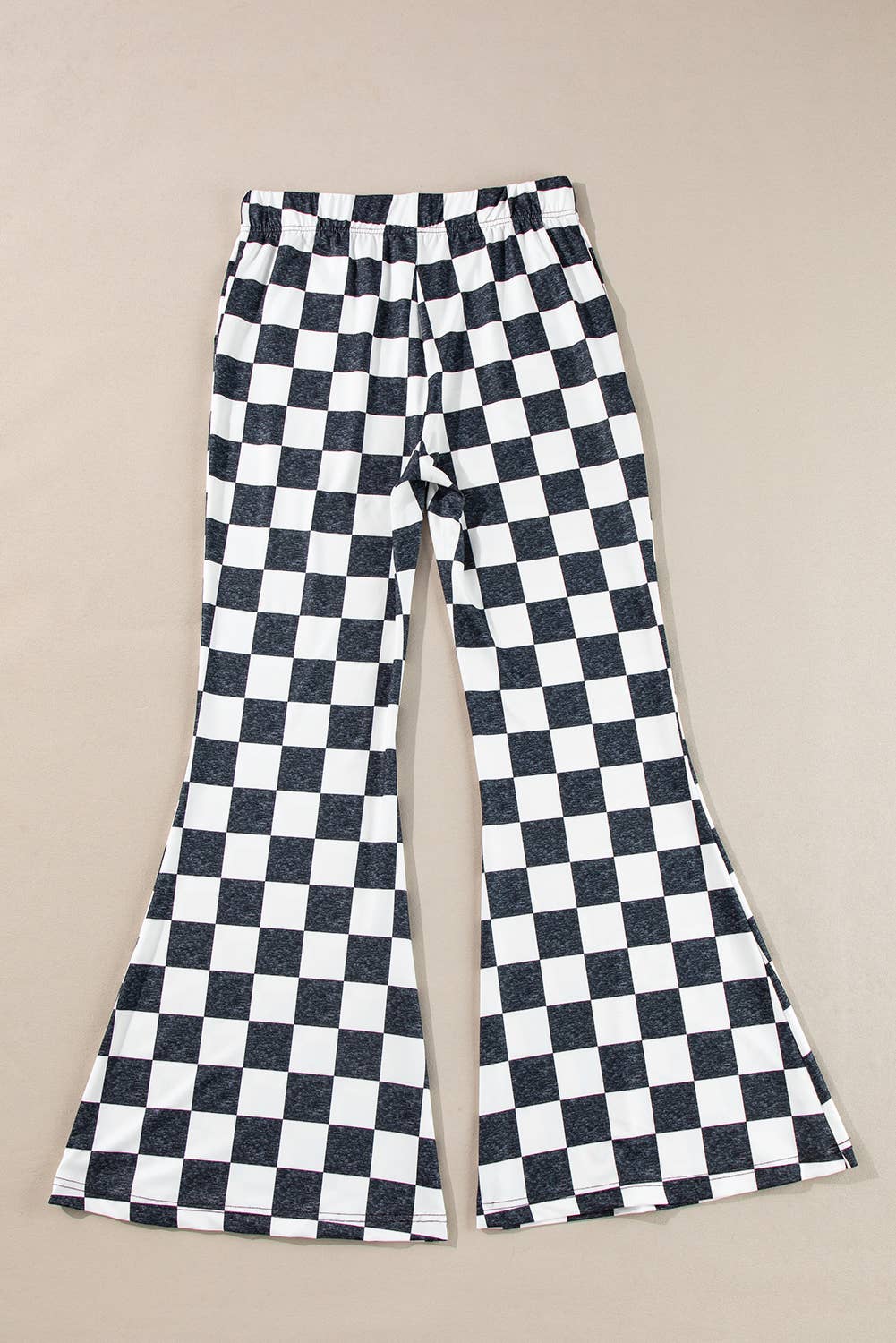 Checkered Pattern High Waist Casual Flared Pants