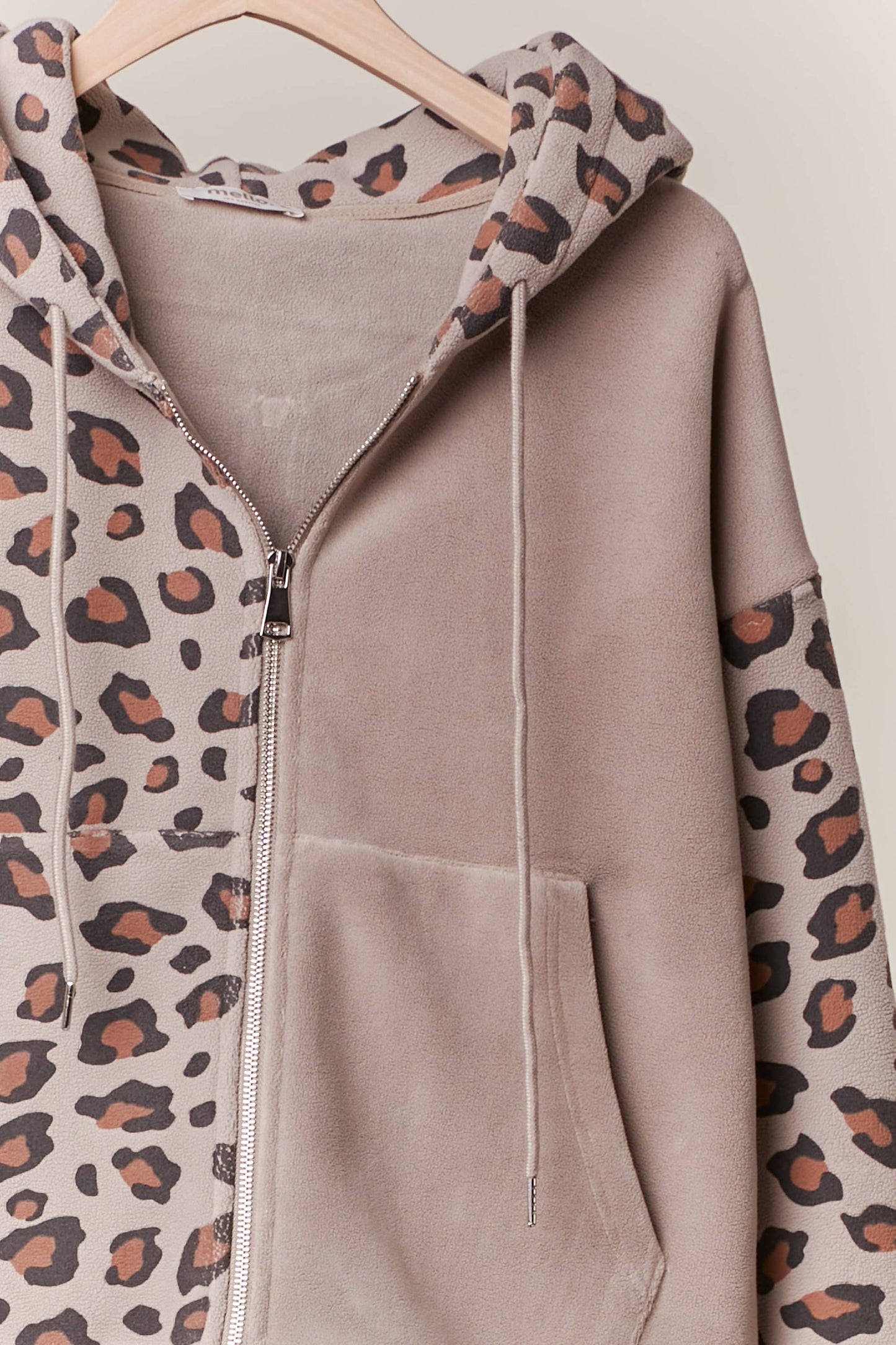 Zip Up hooded Sweatshirt with Leopard Print: Brown / S