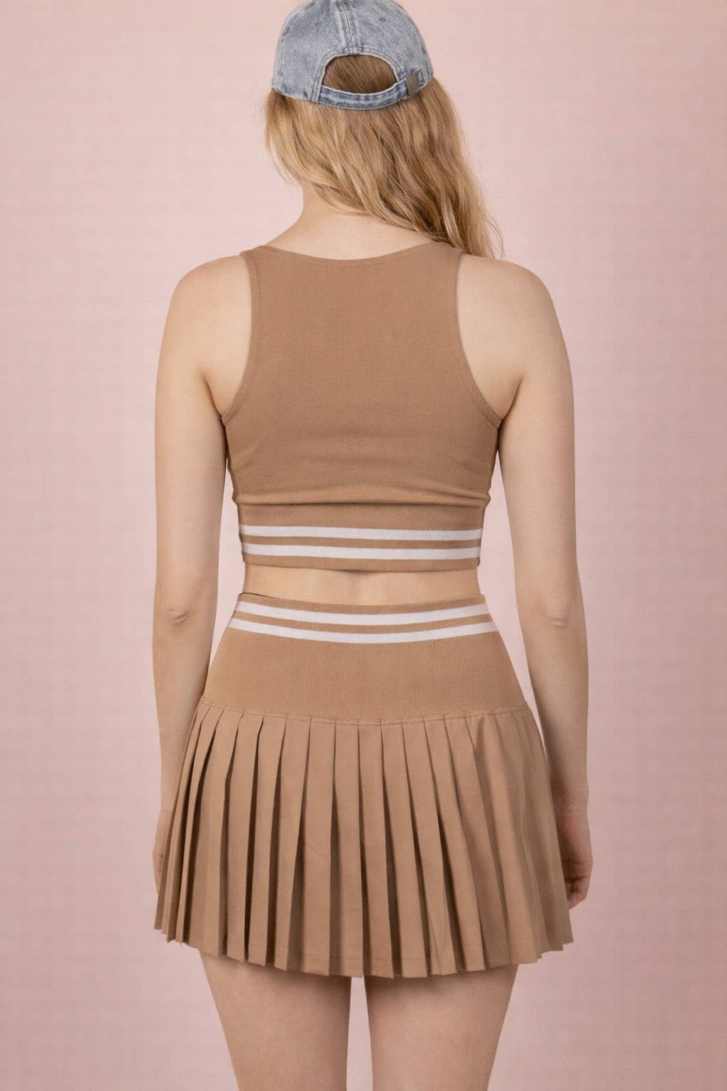 4A. Striped Band Detail Activewear Top & Skirt Set