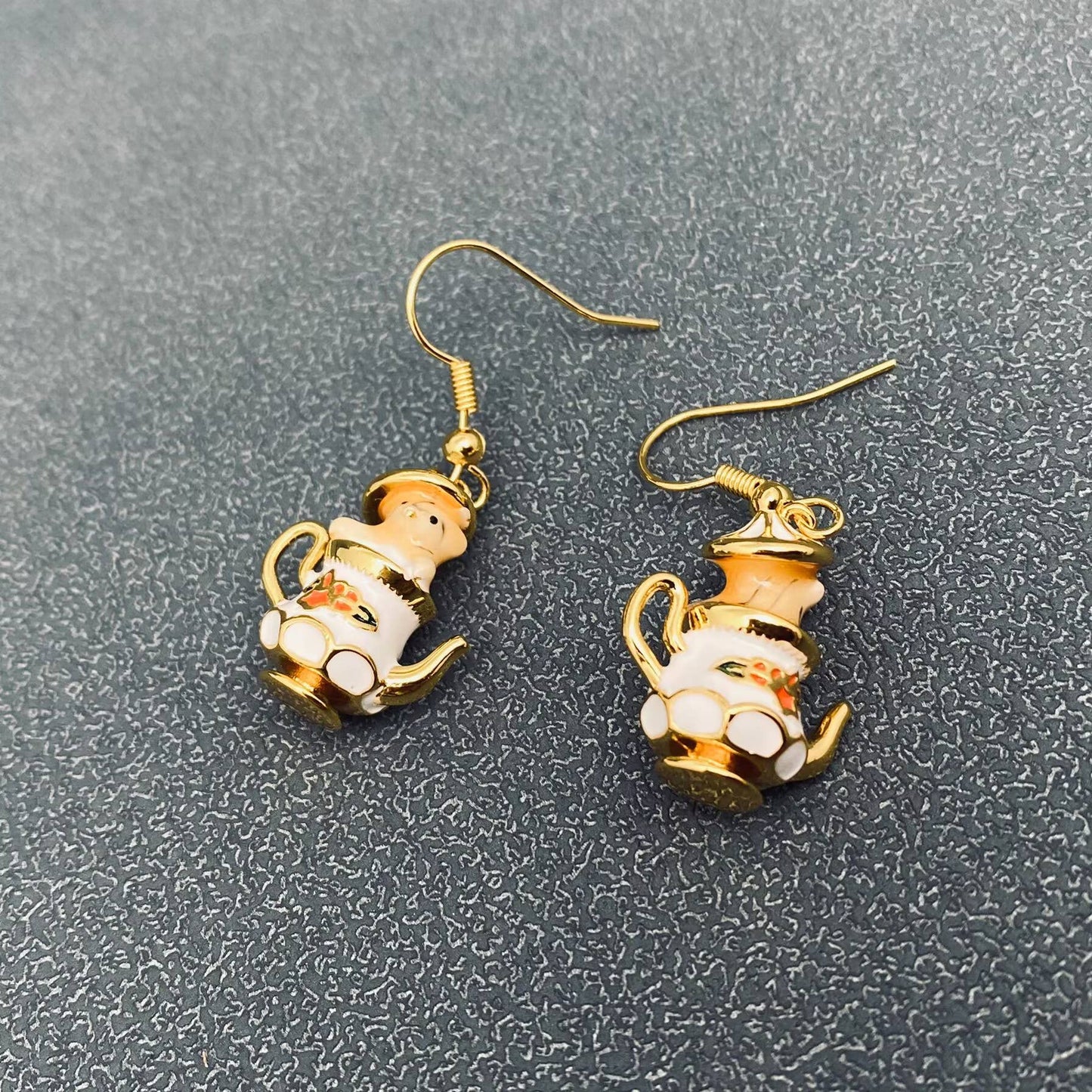 M26. The Chipmunk In The Teacup Creative Enamel Dangle Earrings