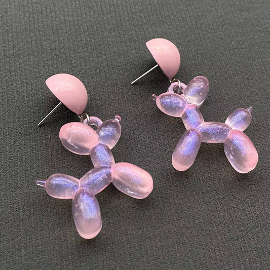 M19. Pink Resin Balloon Dog Dangle Earrings