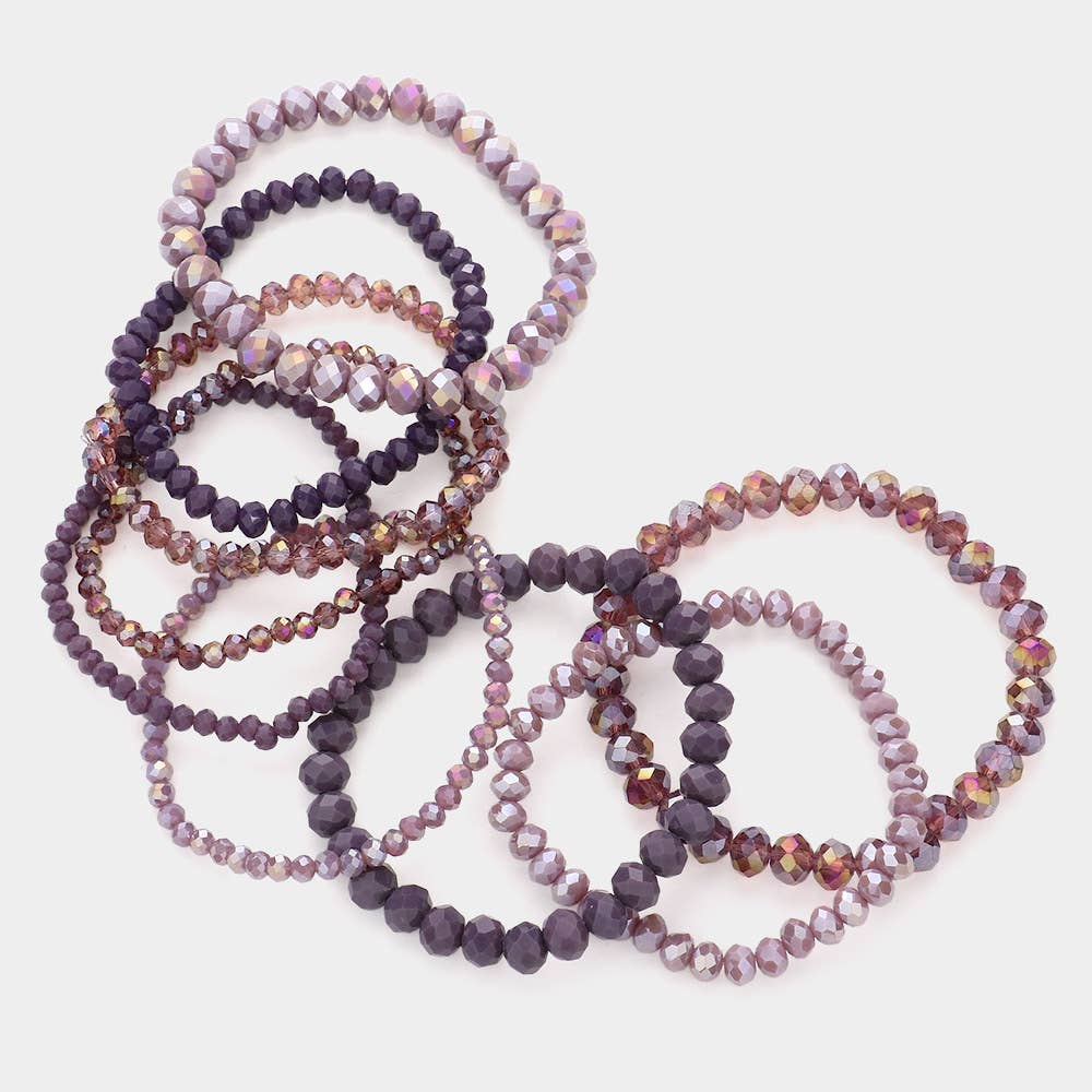 9PCS - Faceted Bead Stretch Bracelets