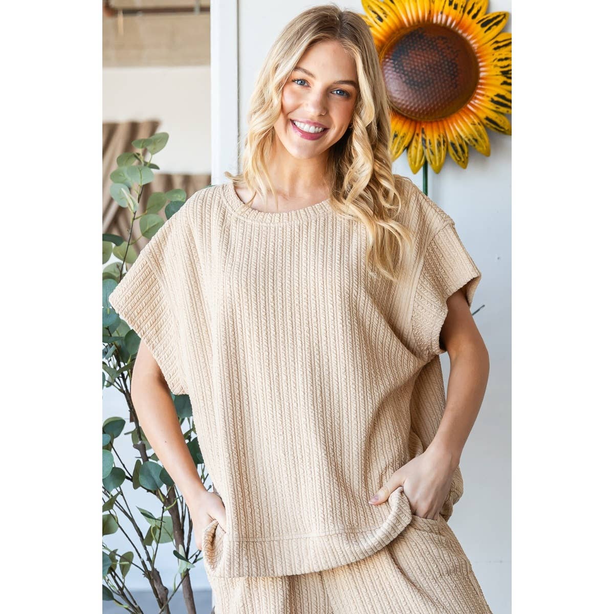 Waffle Textured Knit Top