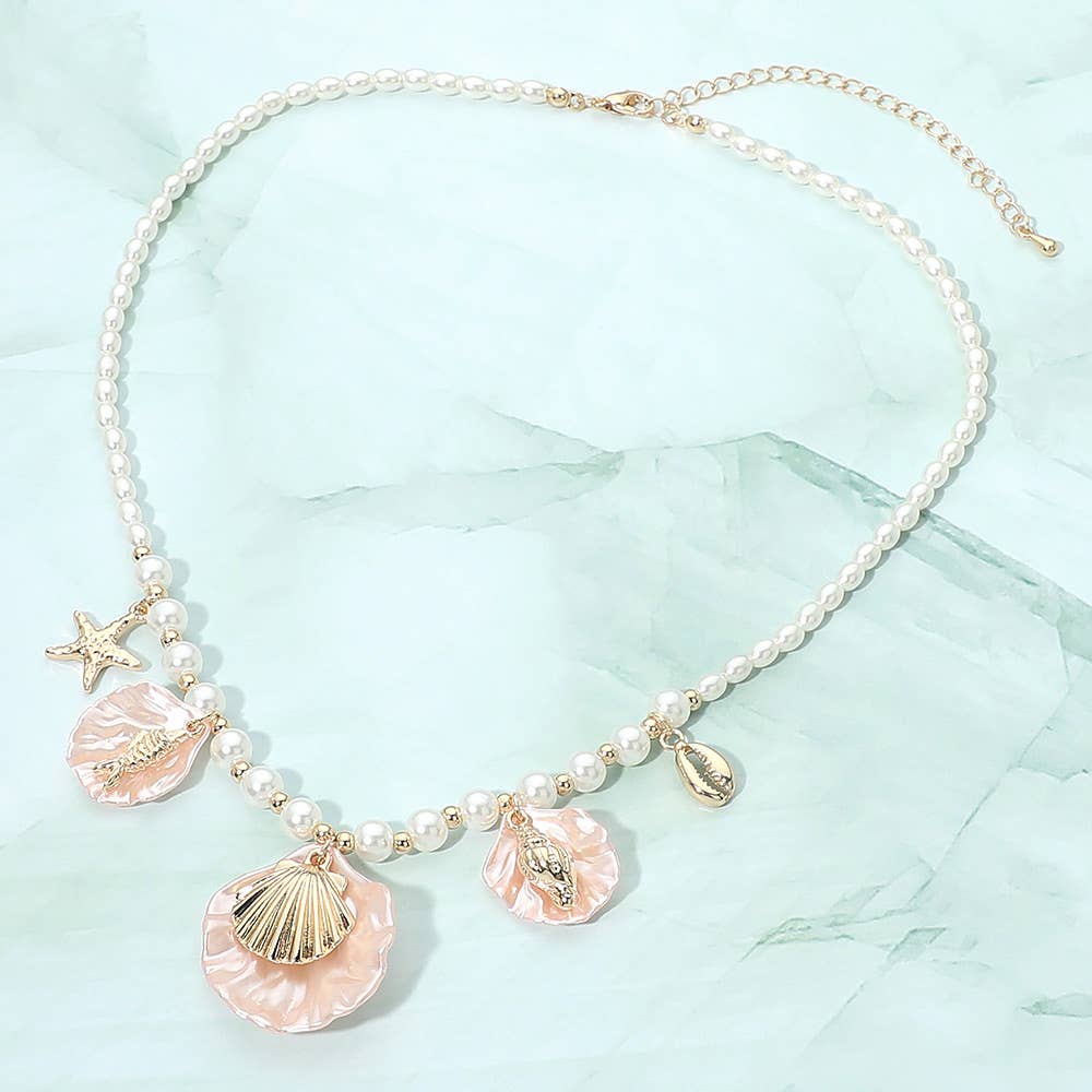 J16. Seashell Ocean Themed Charm Necklace