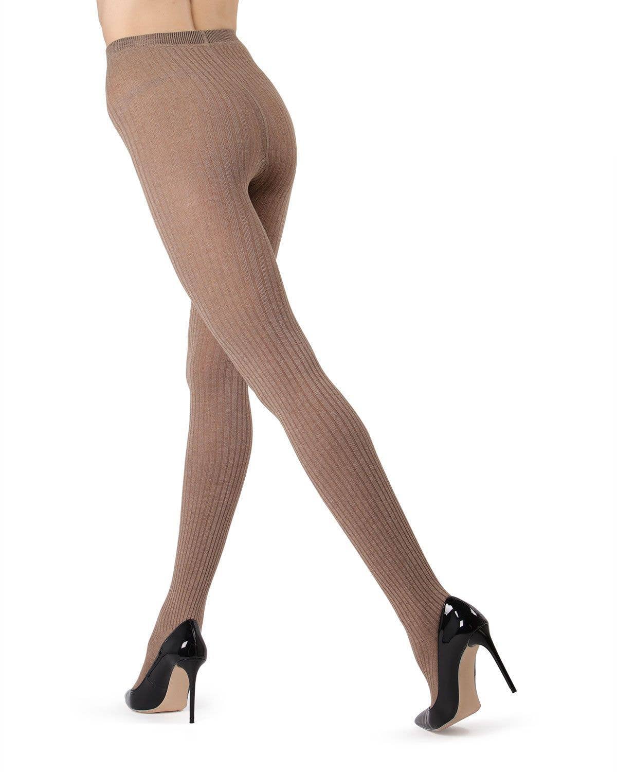 MeMoi Boston Ribbed Sweater Tights: Lt Taupe Heather / L-XL