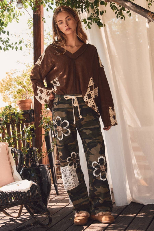 Flower Power Camo Print Drawstring Pants