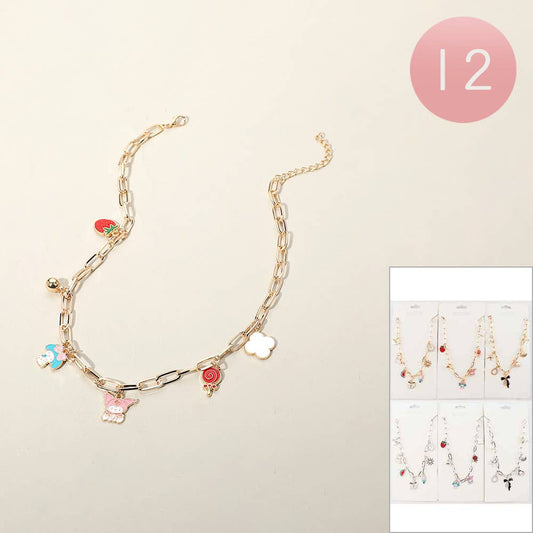 Enamel Character Strawberry Candy Charm Necklaces