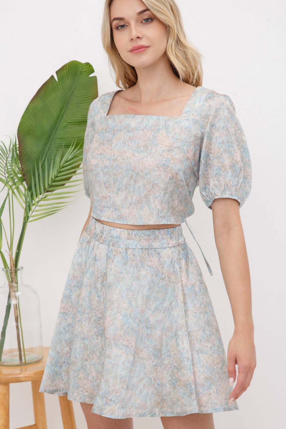 31365SET - Woven Round Tunnel Back Tie Elastic Skort Set