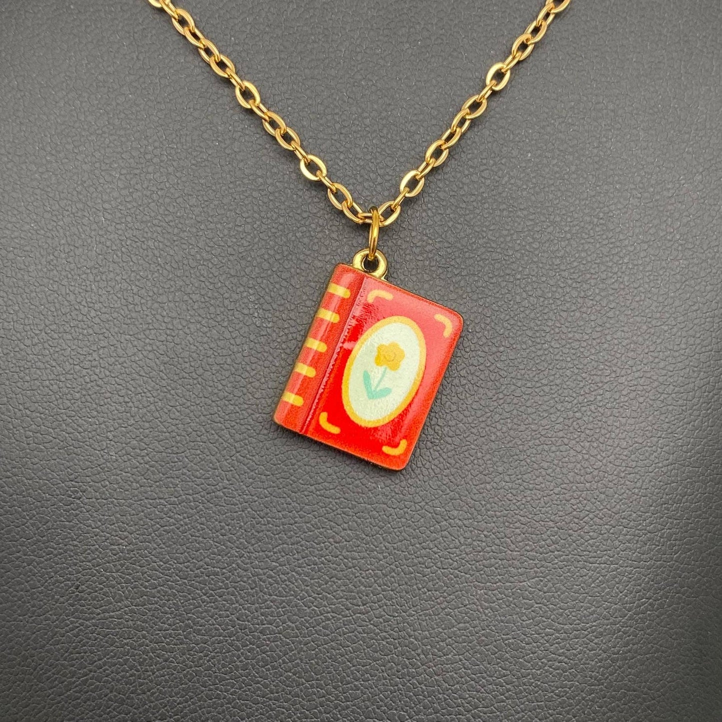 M35. Enamel Book 18K Golden Necklace