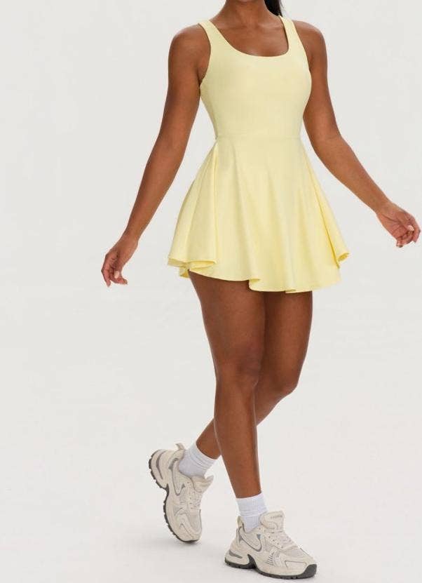Athletic Tennis Dress Set Built In Shorts Open Back