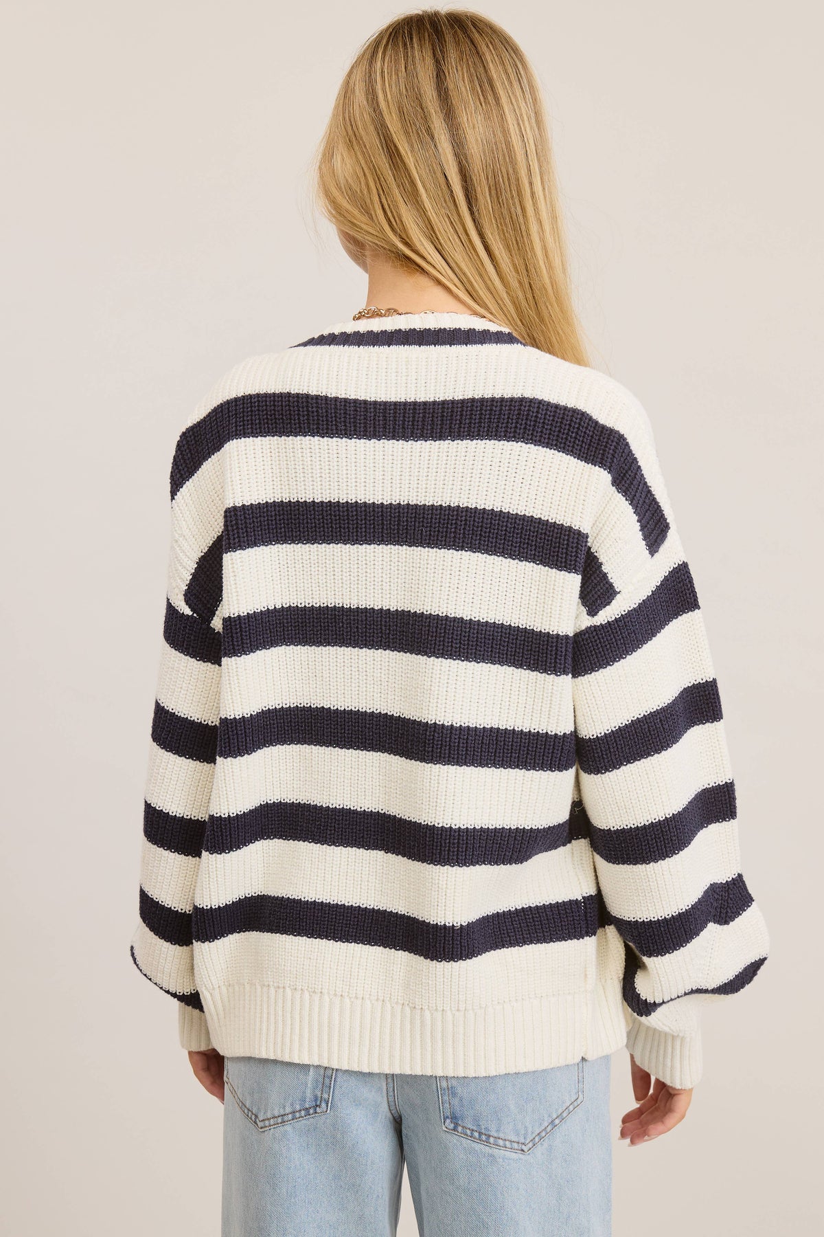 Navy Baggy Fit Stripe Knit Cardigan