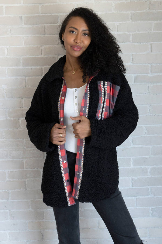 JKT2197 Murphy Print Trim Sherpa Jacket