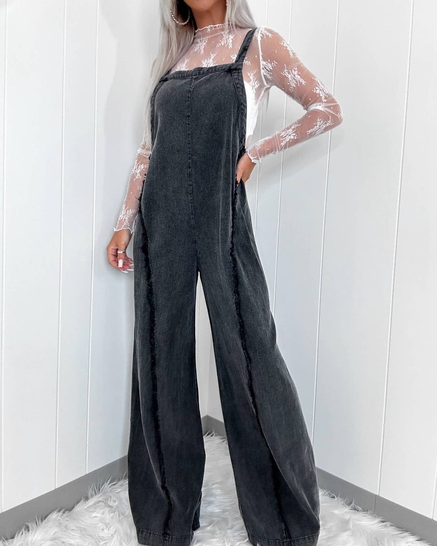 Washed Raw Wide Leg Jumpsuit