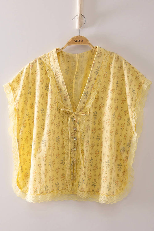 NT12679-Romantic Floral Lace Tie Blouse