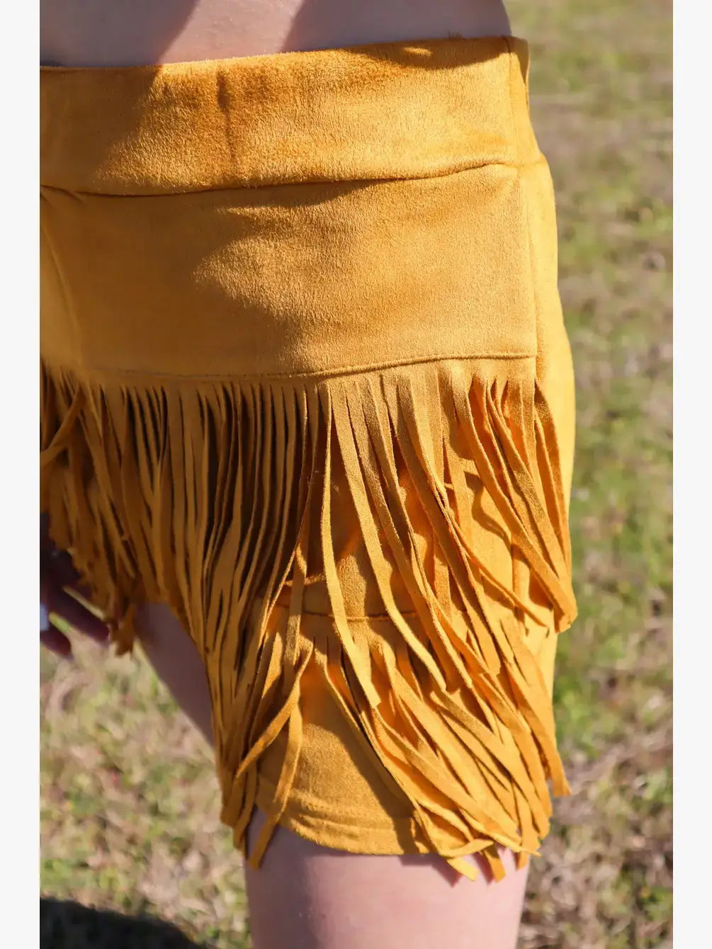 MK266 Holy Cow Vegan Suede Fringe Front Shorts - Mustard