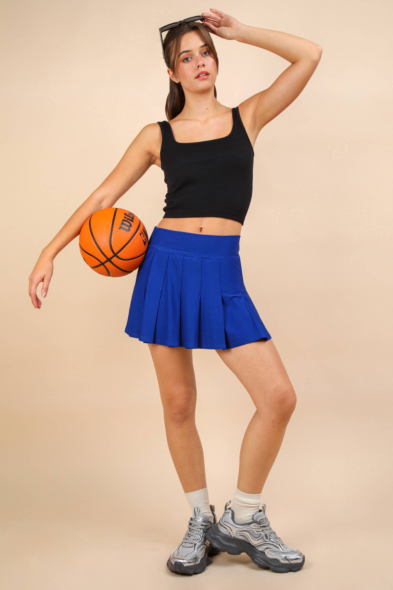 NS50083-Activewear Pleated Skirt with Short Liner