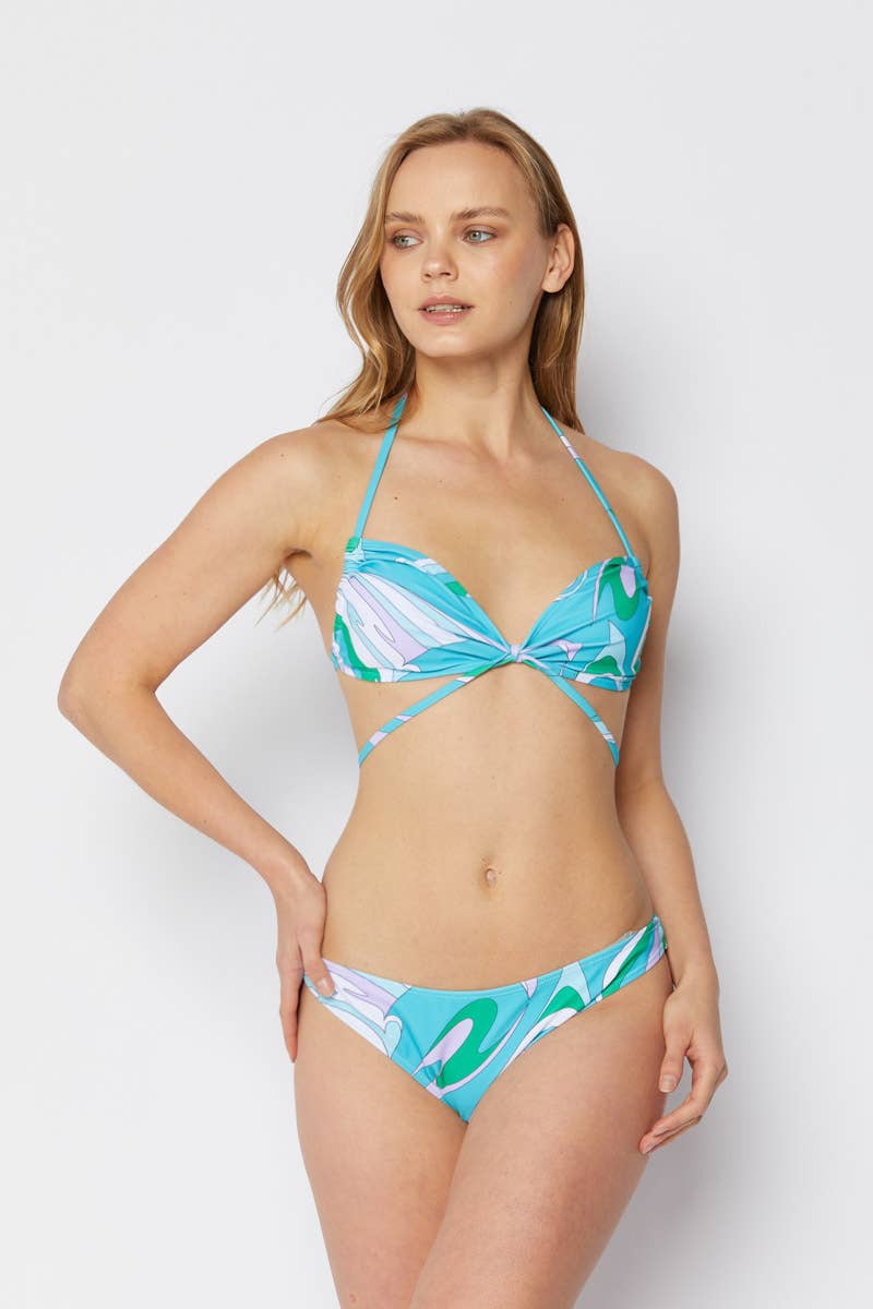 Triangle bandeau 3 pieces swim w/ wrap skirt, SPB324-SWGRN