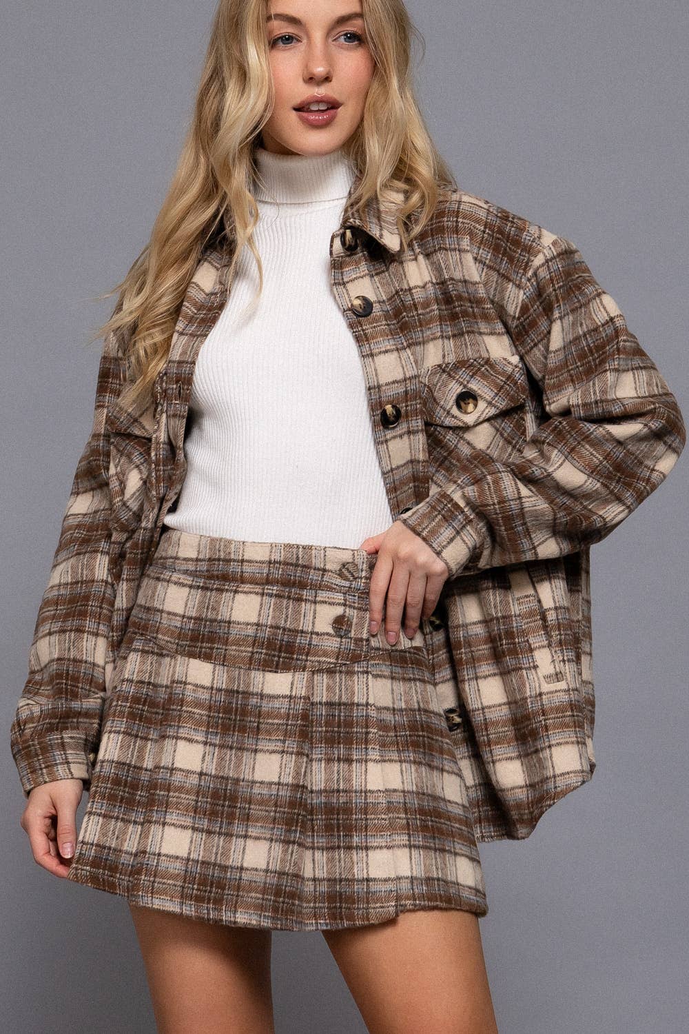 Pleats Detail Plaid Skirt