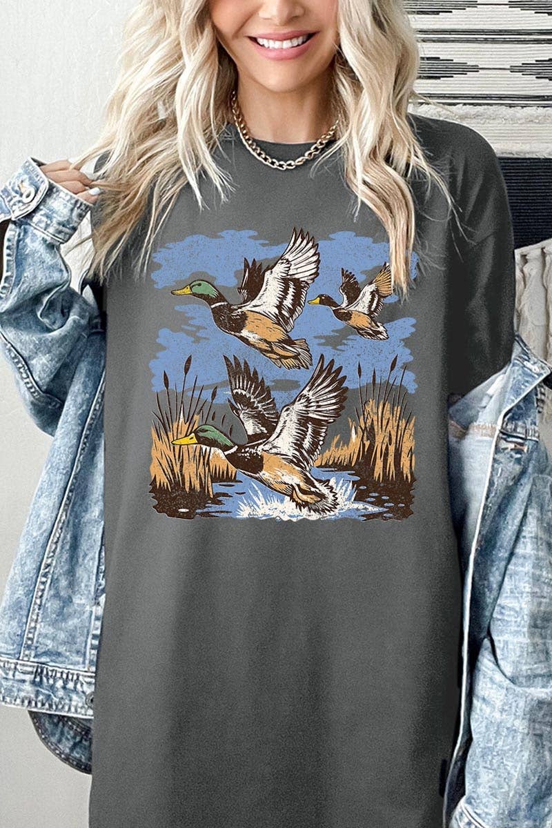 Flying Mallard Ducks Graphic Heavy Cotton Tee