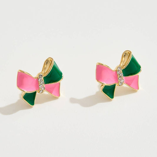 14K Gold Dipped Enamel Bow Stud Earrings