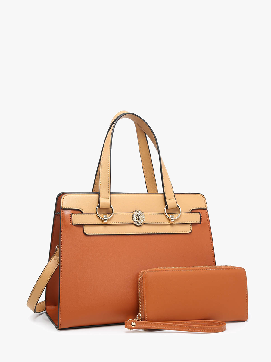 PP2048 Lexie Two-Tone Lion Satchel w/ Wallet