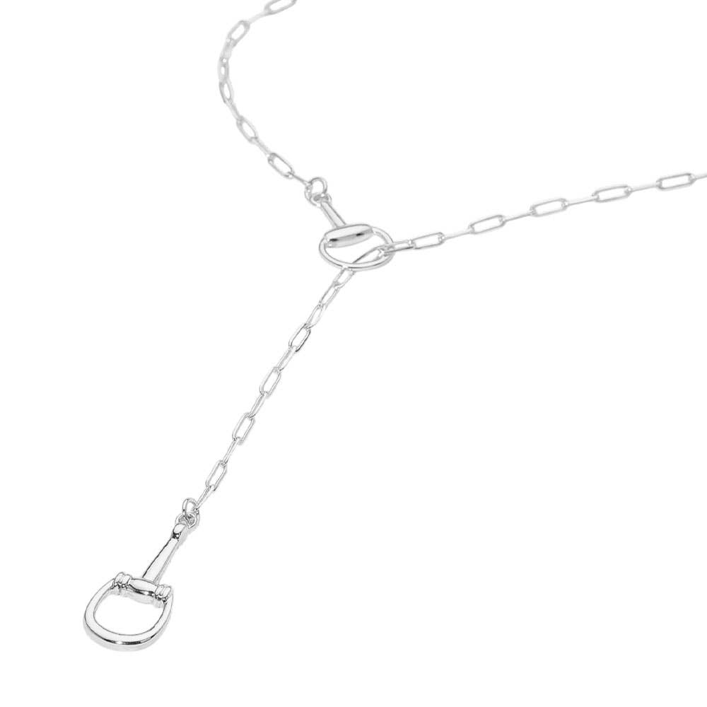 Metal Horsebit Link Sliding Paperclip Chain Necklace: Rhodium
