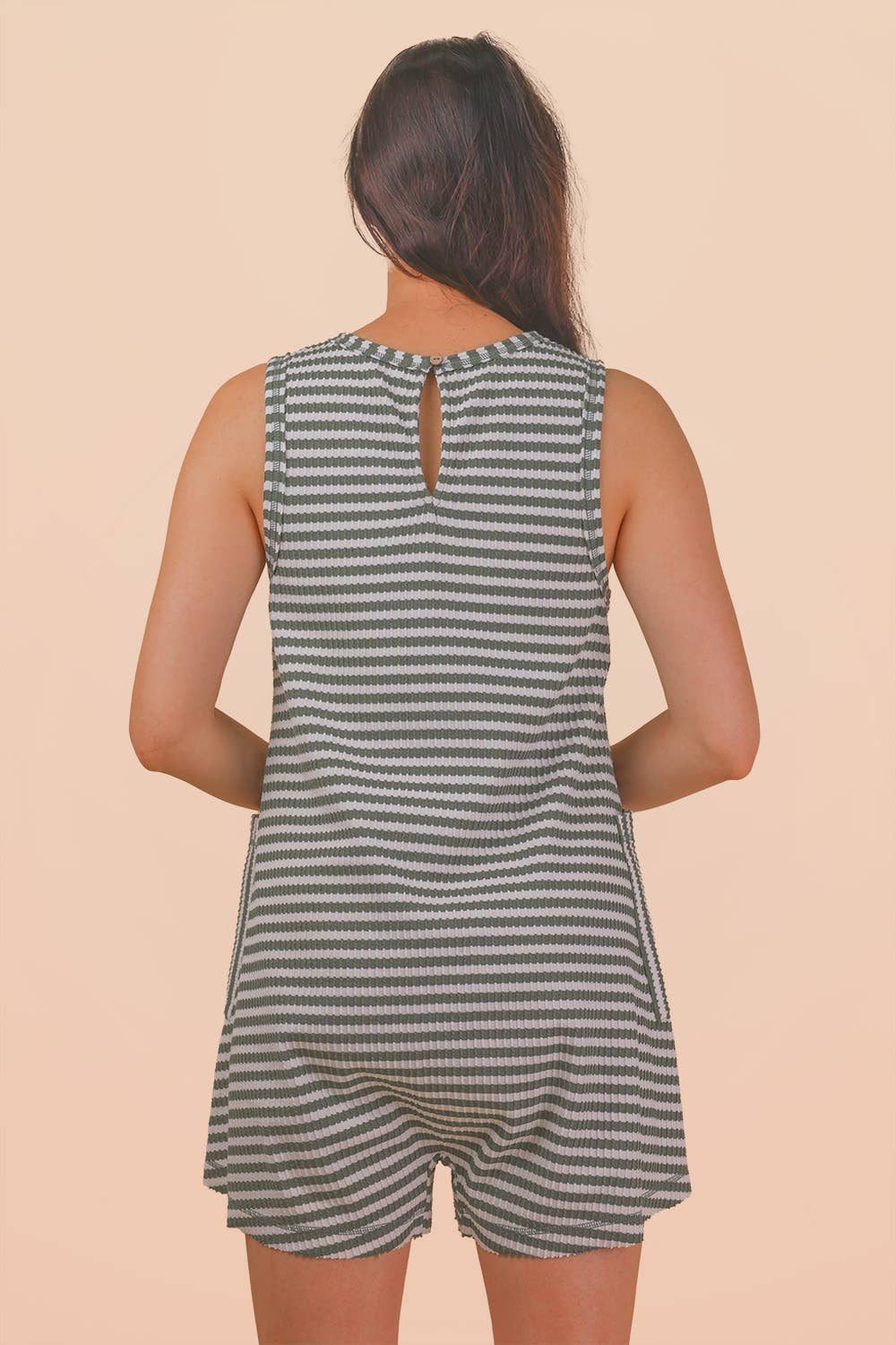 Olive Striped Knit Casual Comfy Romper