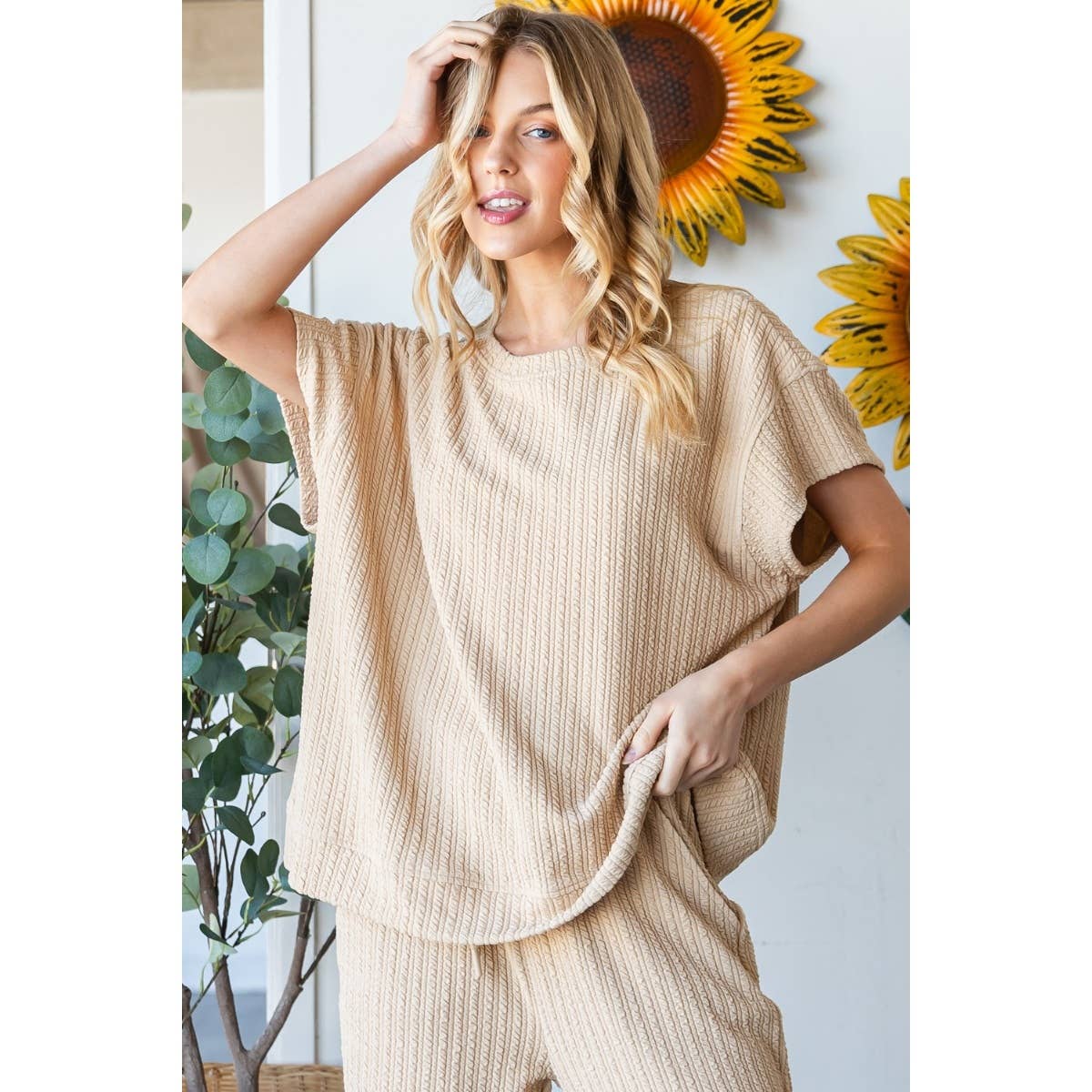 Waffle Textured Knit Top