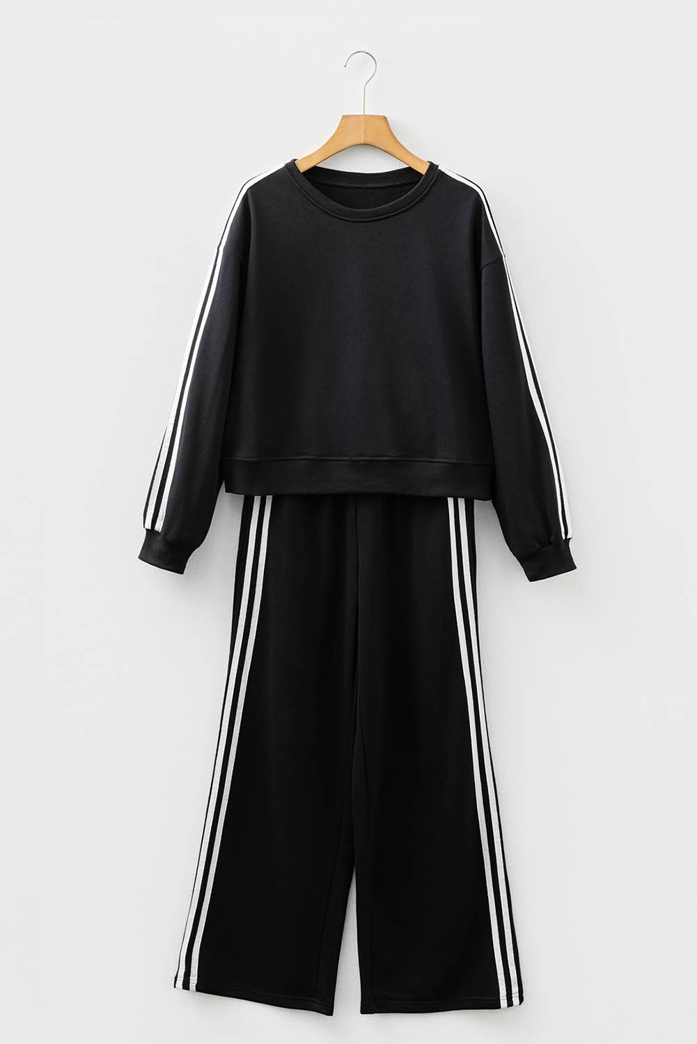 Striped Detail Pullover Elastic Sweatpants 2pcs Outfit