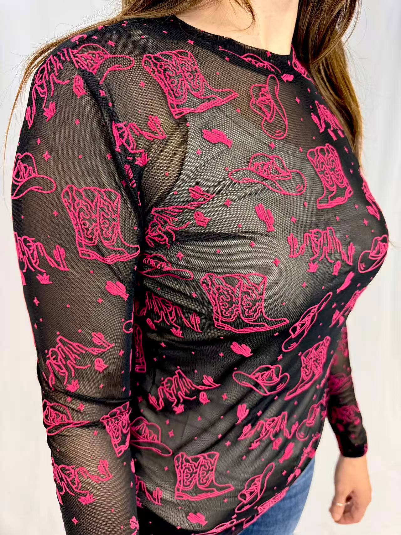 TZ93B Country Velvet Mesh Top