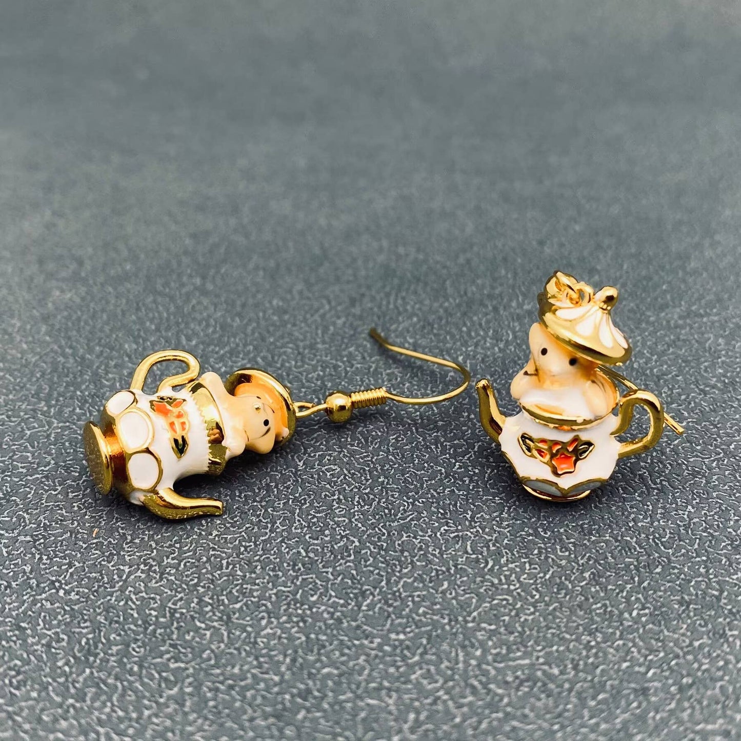 M26. The Chipmunk In The Teacup Creative Enamel Dangle Earrings
