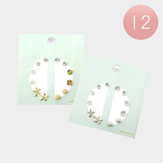 Set of 6 - Round Triangle Flower Lucite Cube Stud Earring