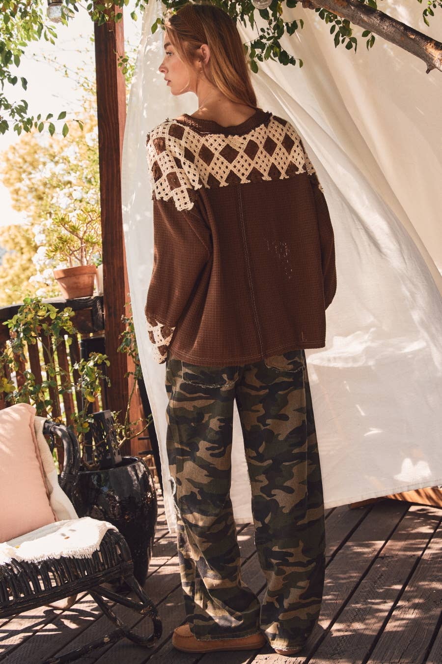 Flower Power Camo Print Drawstring Pants