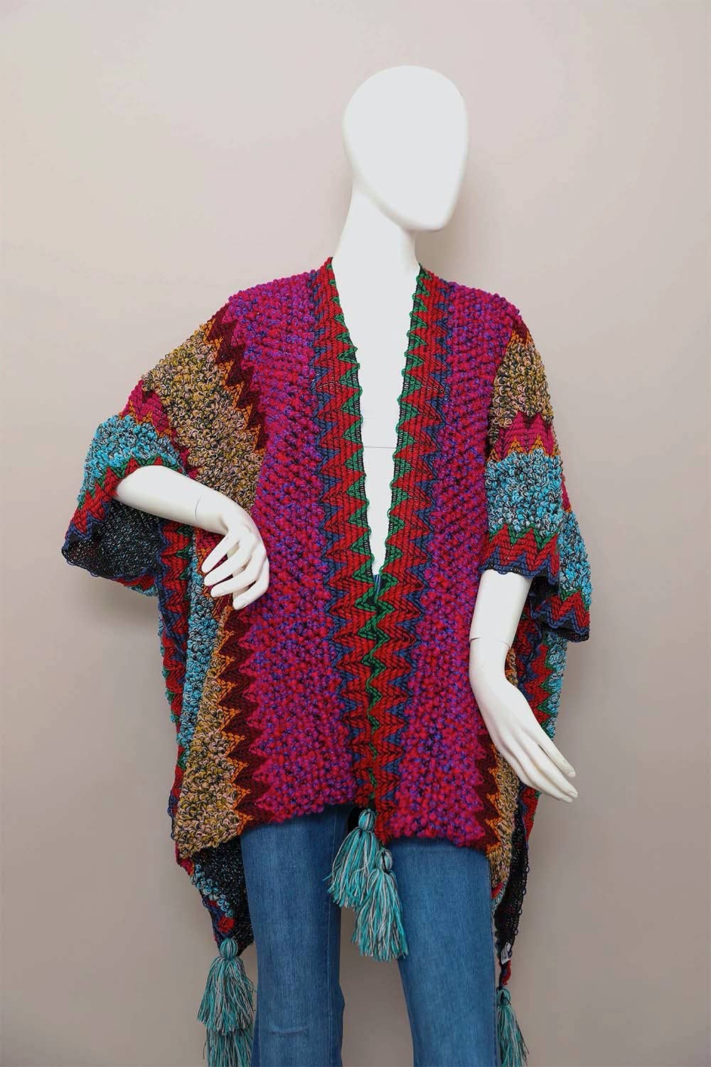 Cowgirl Colorful Crochet Ruana - Long & Plush: Maroon
