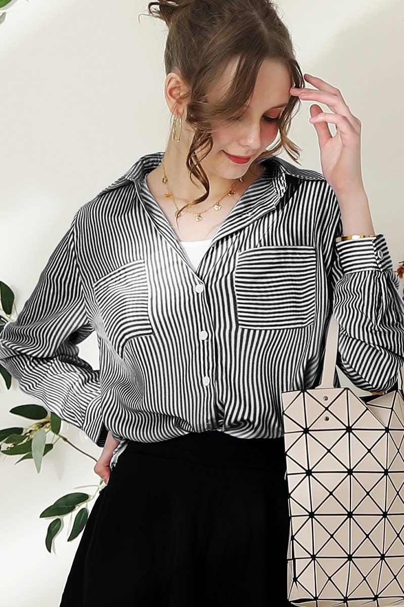 Striped Button Down Long Sleeve Collared Shirts