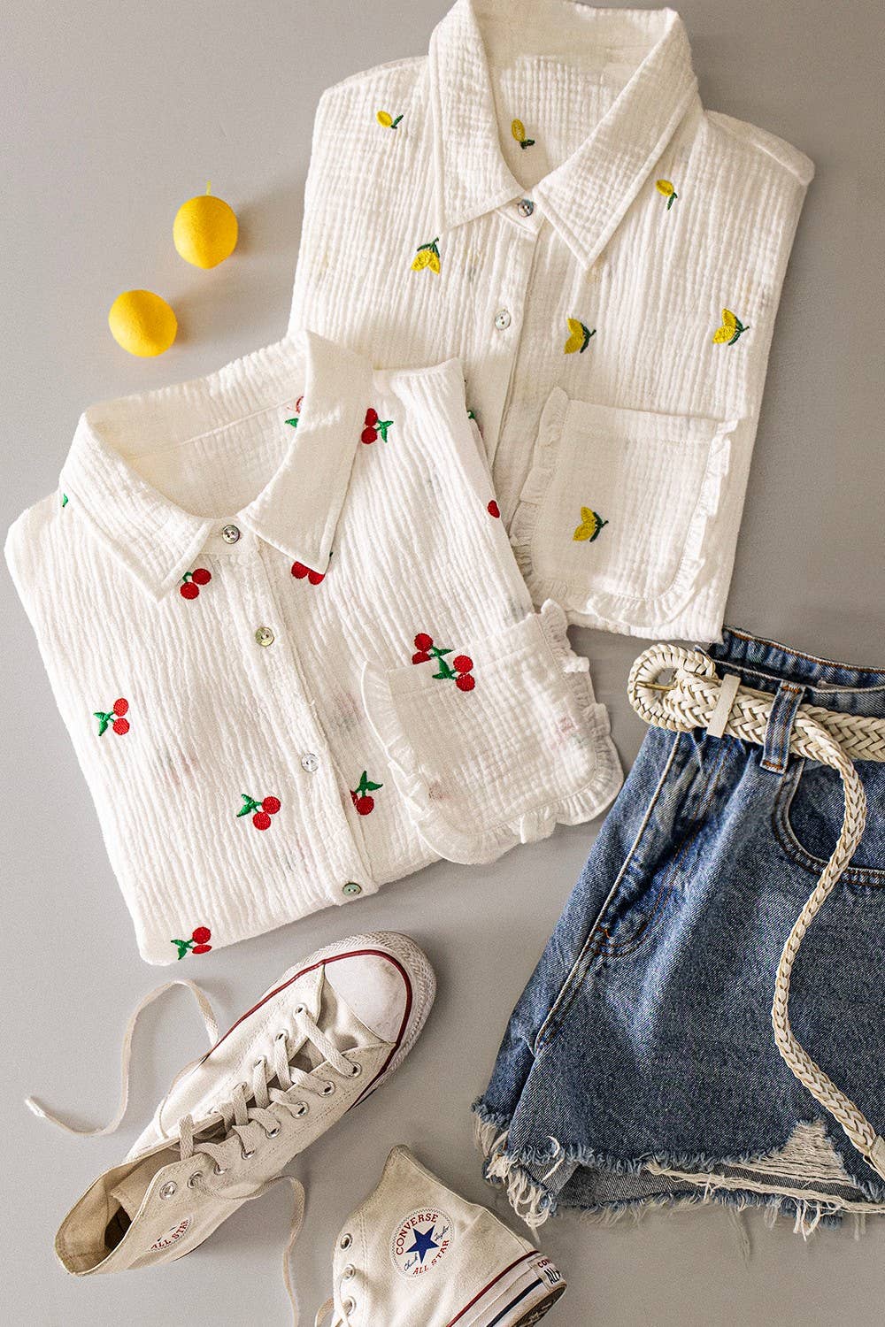 MFruit Embroidery Oversized Gauze Shirt Top