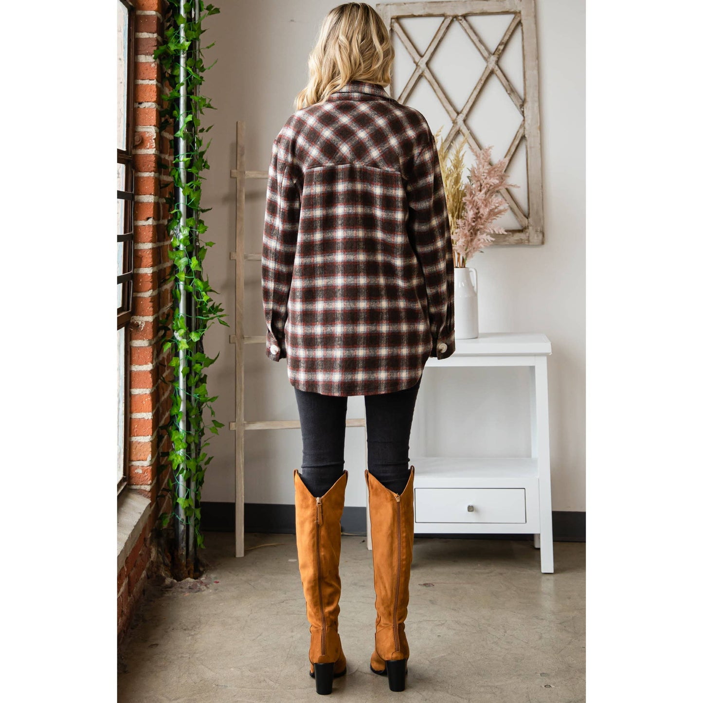 VJ71471 - Classic Plaid Shirts Jacket: Brown Combo / L