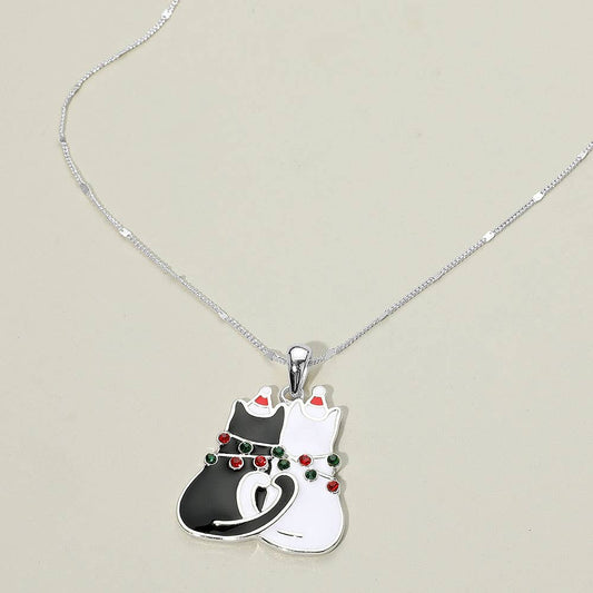 Holiday Cat Couple Pendant Necklace