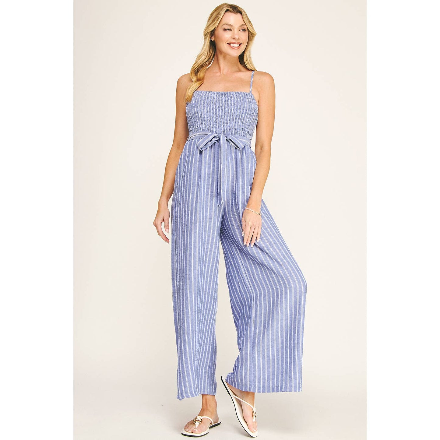 Blue Queen of the Coast Smocked Jumpsuit