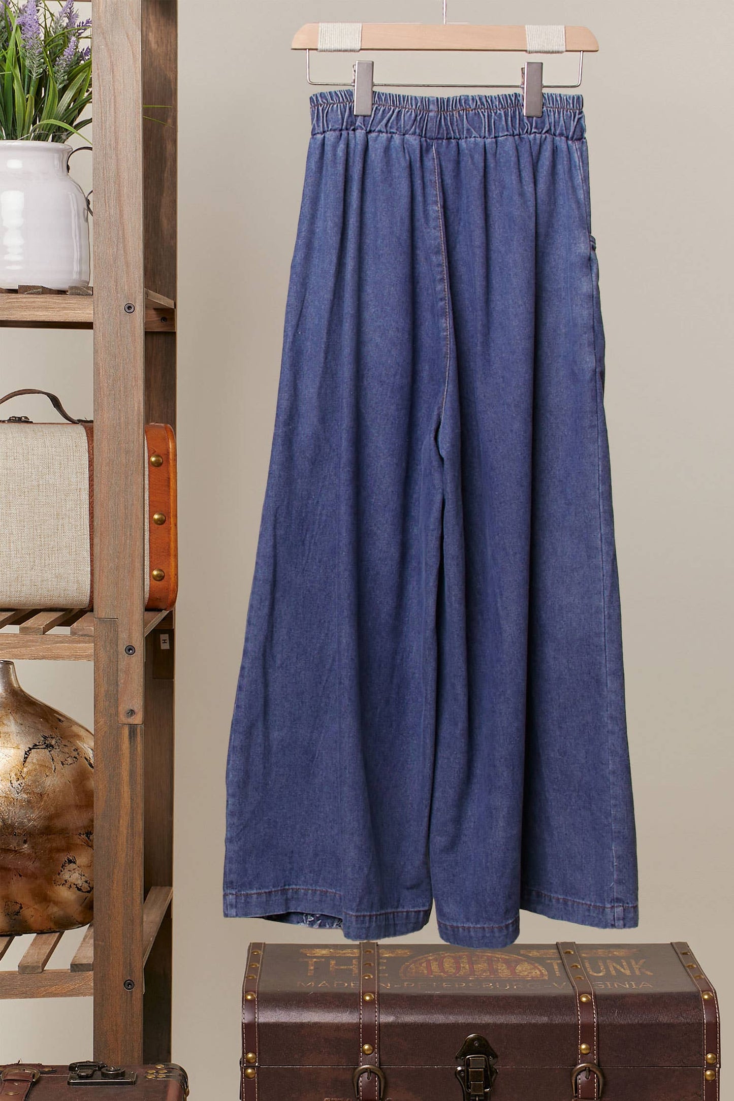 Side Floral Wide-Leg Jeans Pants: Denim / S