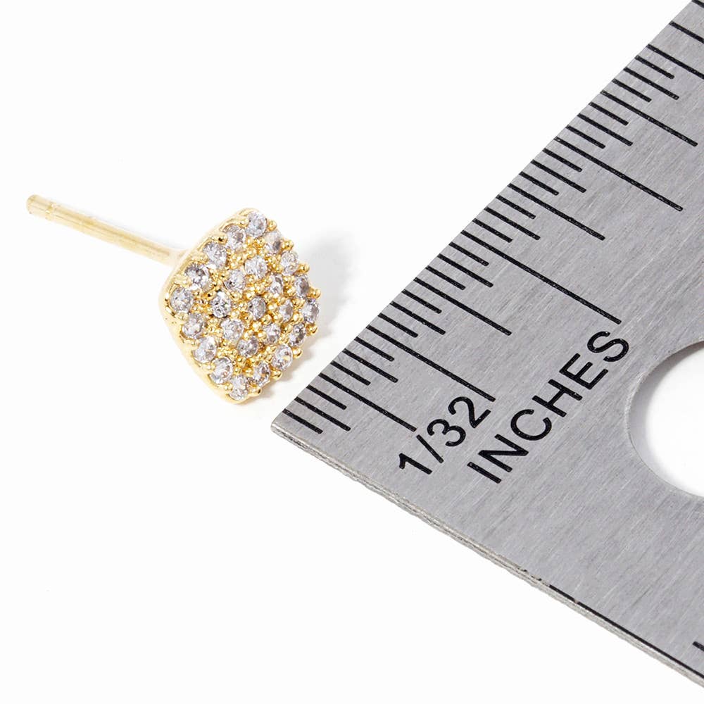 Gold Dipped CZ Stone Paved Square Stud Earrings