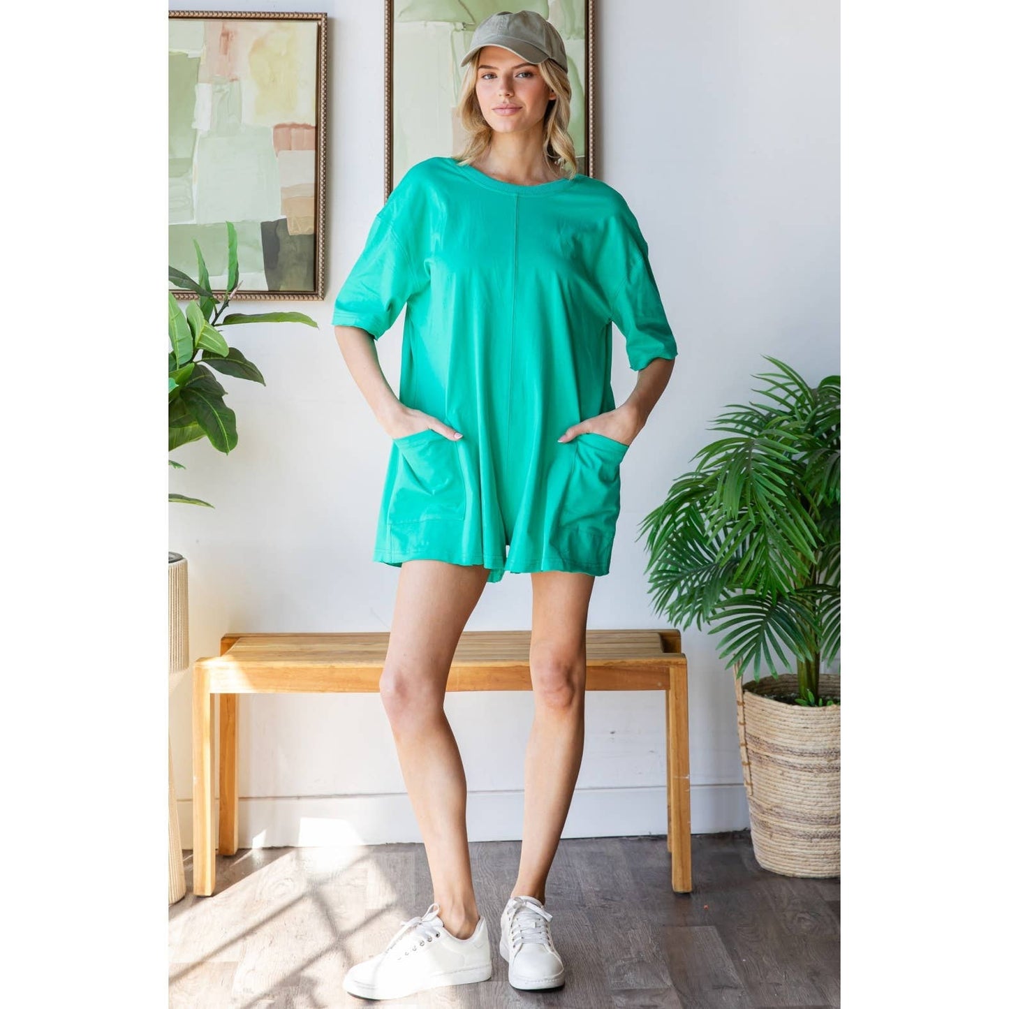 Short Sleeve Knit Open Back Romper